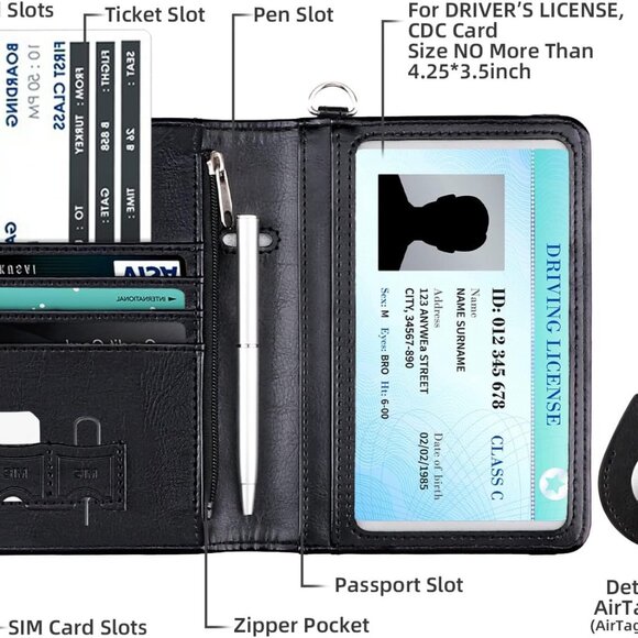 AirTag Passport Holder, PU Leather Airtag Wallet RFID Blocking Passport Cover Tr - Picture 4 of 8